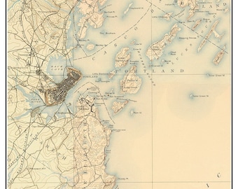 Portland 1891 Old Topographic Map USGS - Custom Composite Reprint Maine