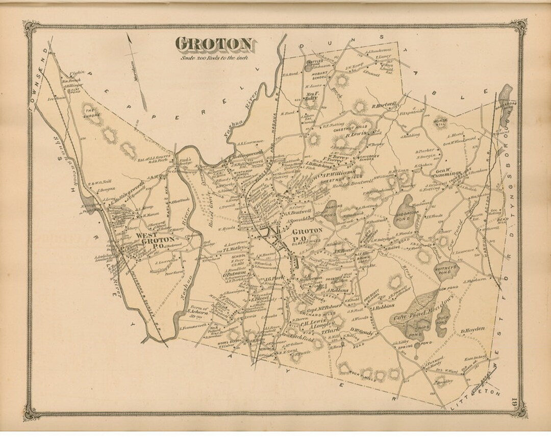 Groton 1875 Old Town Map Reprint Middlesex County Etsy
