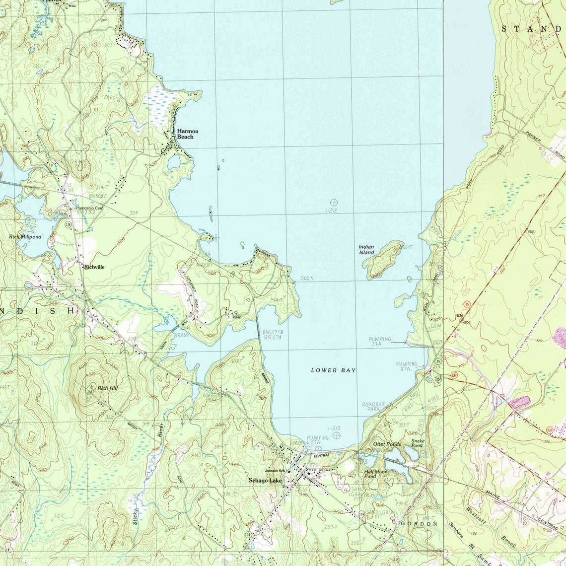 Sebago Lake 1984 Old Topographic Map USGS Custom Composite Etsy