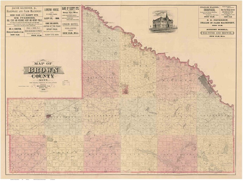 Brown County Minnesota 1886 Old Wall Map Reprint With Etsy