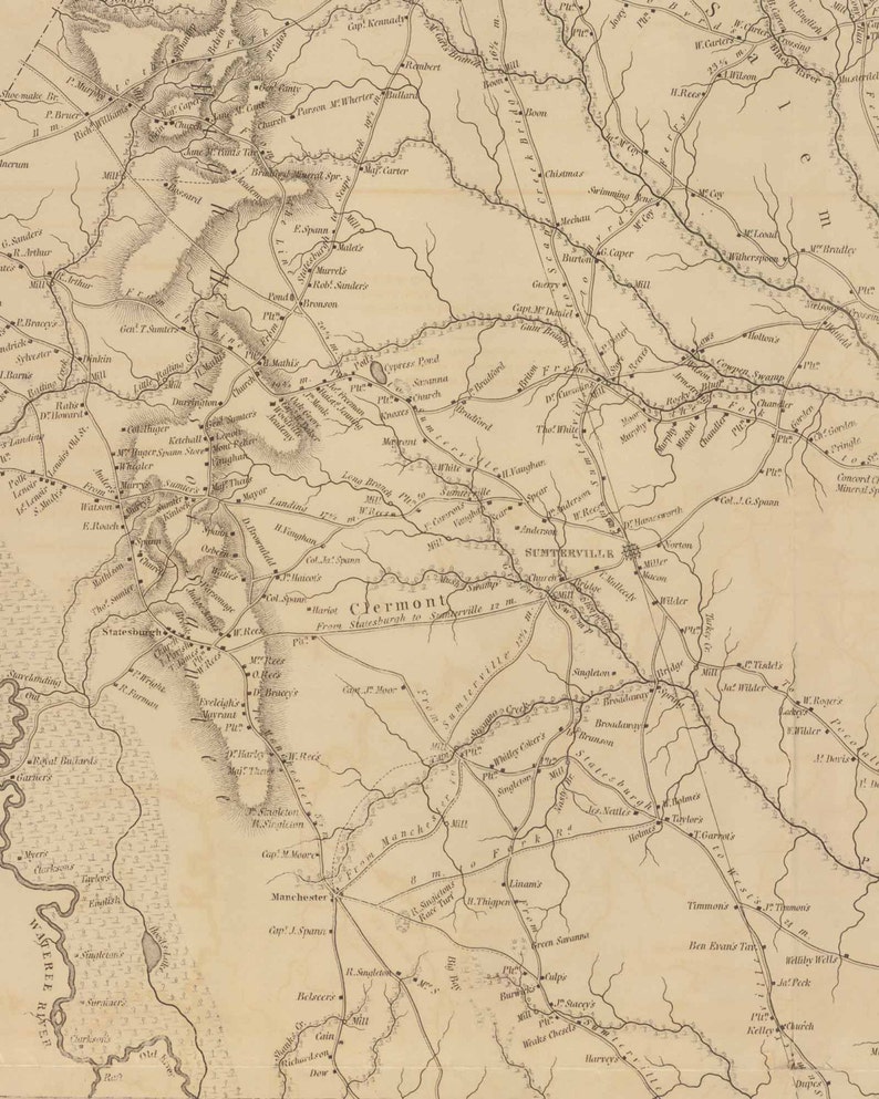 Sumter District South Carolina 1825 Old County Wall Map Etsy