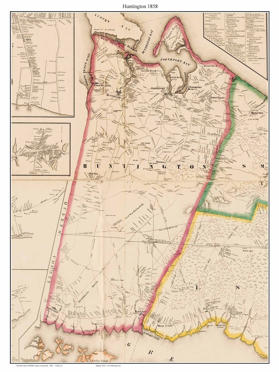 Huntington New York 1858 Map Melville Babylon Amityville Cold Spring
