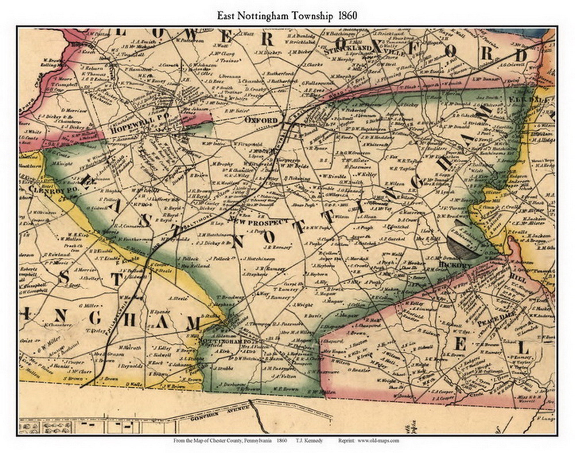 East Nottingham 1860 Old Town Map with Homeowner Names Oxford
