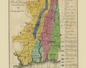Geological Map of New London & Windham Counties Connecticut 1833 Old Map - Custom Reprint New London and Windham Counties CT TM