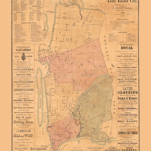 Long Island City New York Old Map Reprint - 1876 - Queens Co NY Cities Other