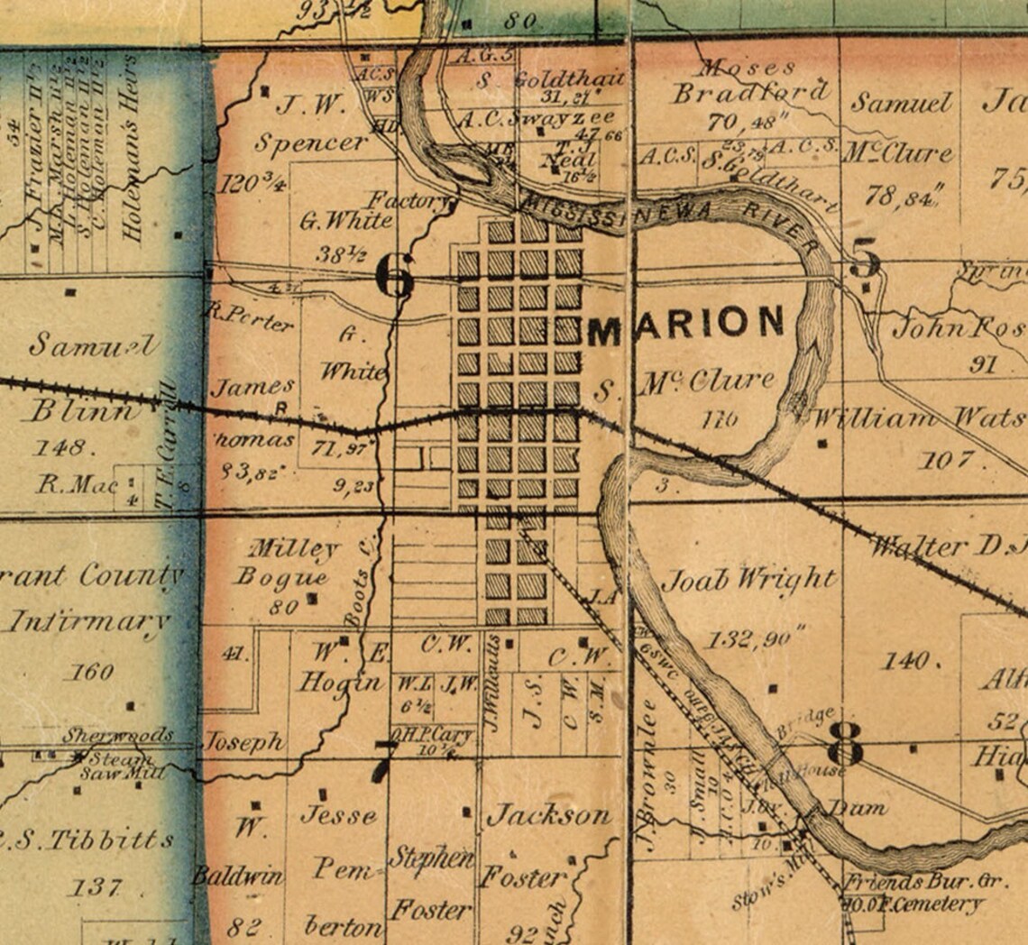 Grant County Indiana 1861 Old Wall Map Reprint With Etsy