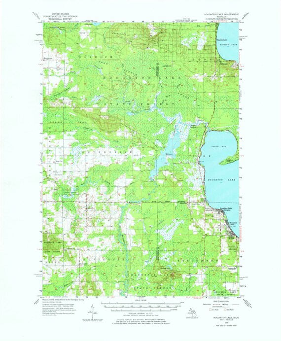 Houghton Lake 1956 1976 Old Topo Map Higgins Lake Quad Etsy