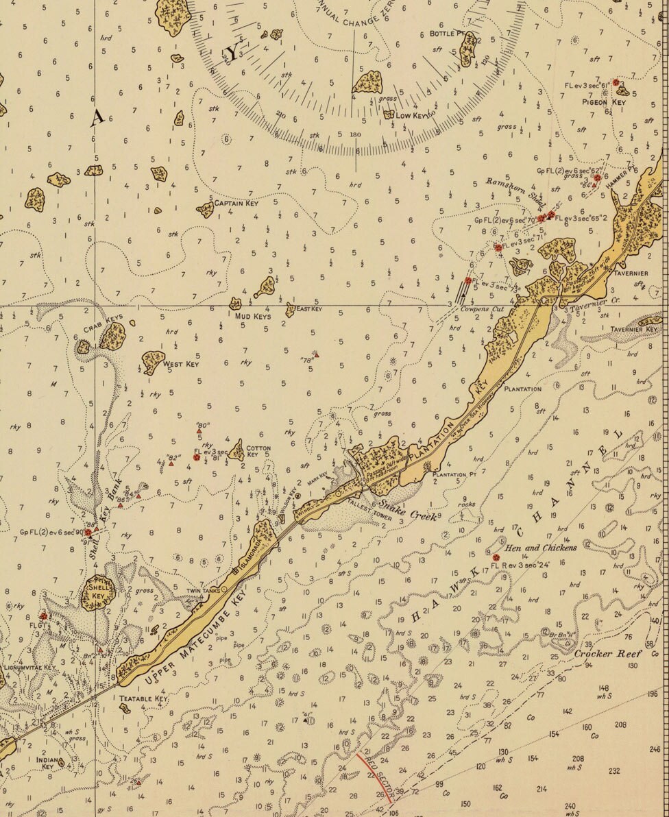Florida Keys - Alligator Reef to Sombrero Key 1937 - Nautical Map Vaca ...