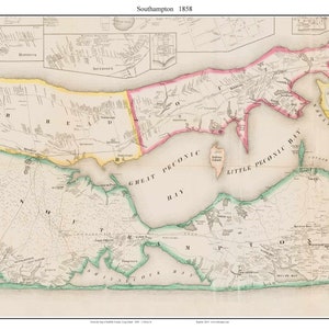 Southampton New York 1858 map - Suffolk Co. - Genealogy Reprint NY TM
