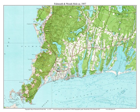 Falmouth Woods Hole 1957 Old Topo Map Custom Composite Reprint Chappaquoit  Waquoit Bay Mashpee 7x7 USGS Topographic MA - Etsy Canada