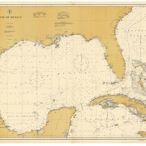 Gulf of Mexico 1908 Nautical Map, Florida, Texas, Mexico, Cuba, Jamaica, Yucatan - Reprint - Atlantic 1000s - 1007