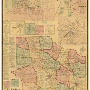 Gibson County  Tennessee 1877  - Old Old Wall Map Reprint with Homeowner Names Genealogy
