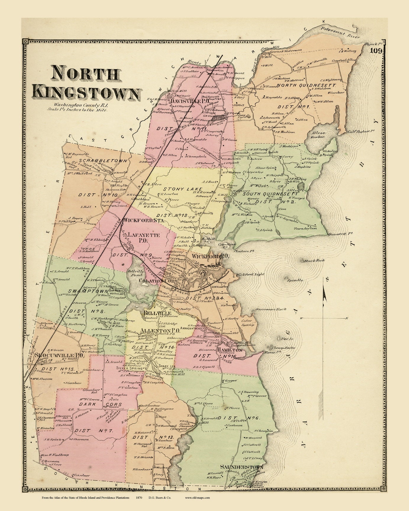 North Kingstown Rhode Island 1870 Old Town Map Reprint With Etsy