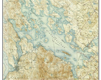 Lake Winnipesaukee ca. 1928 - USGS Old Topographic Map - Custom Composite  Reprint New Hampshire