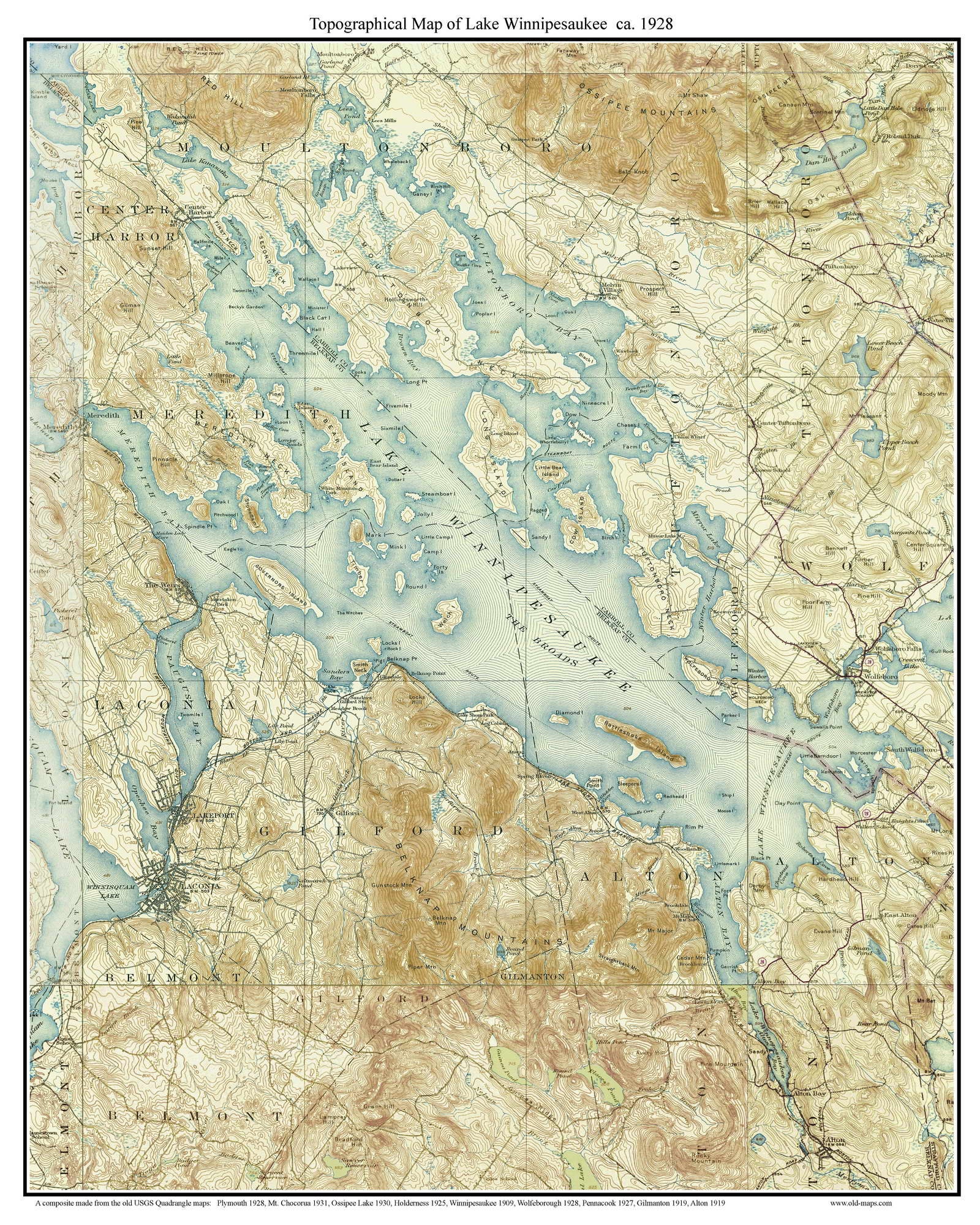 Map Of Lake Winnipesaukee Nh Lake Winnipesaukee Ca. 1928 Usgs Old Topographic Map - Etsy Singapore