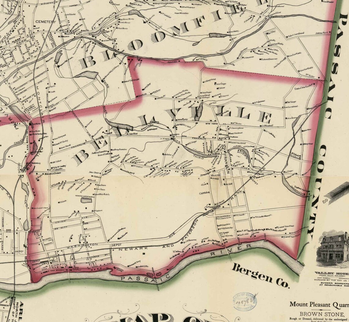 Essex County New Jersey 1874 Map Old Wall Map Reprint With Etsy