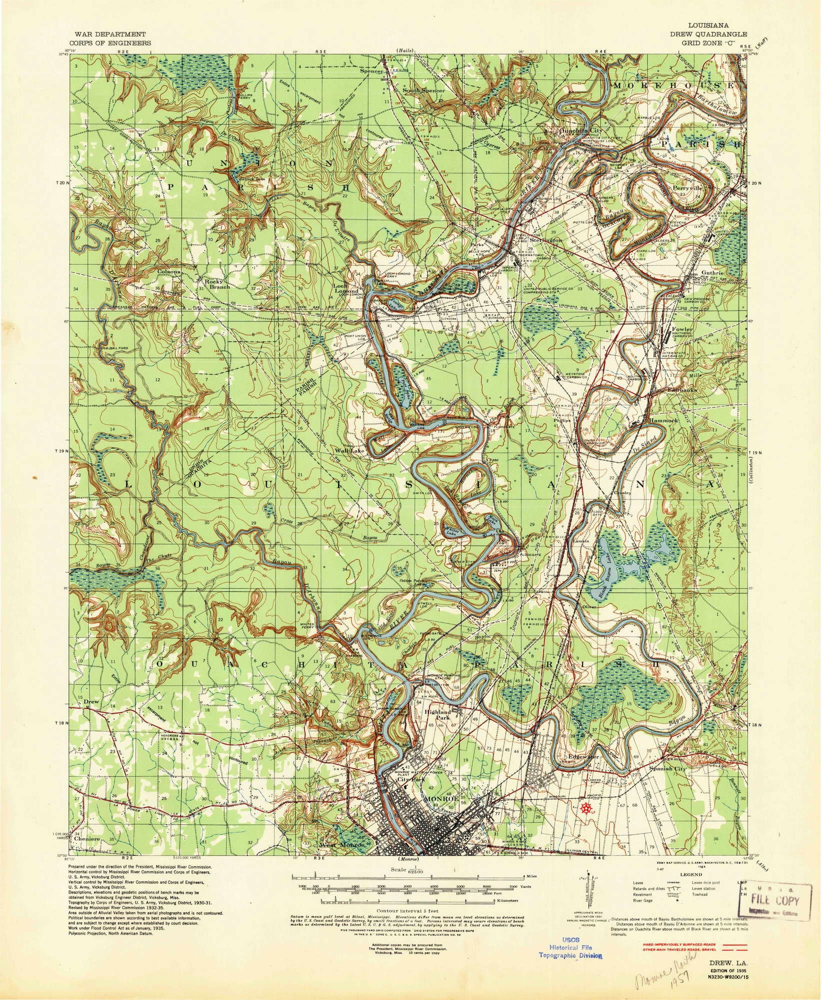 Prints Wall Décor Quachita City 1947 Old Topo Map 15x15 USGS