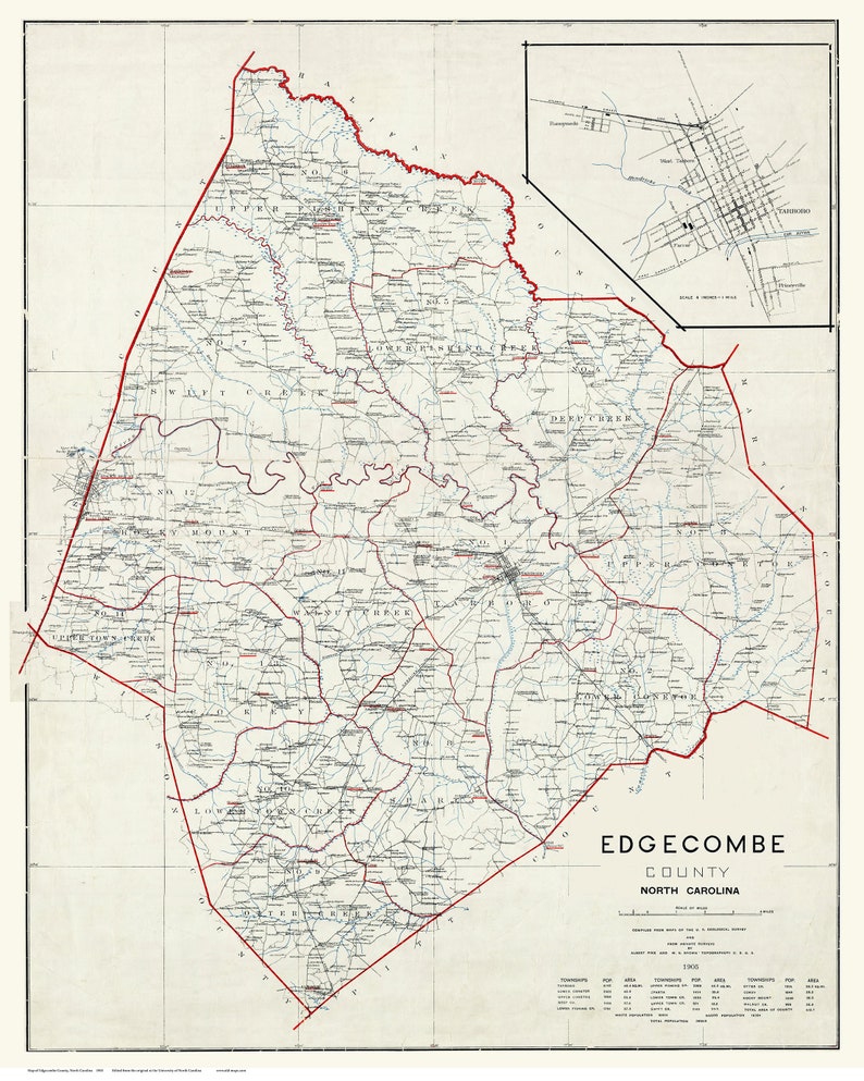 County North Carolina 1905 Old Wall Map With Etsy