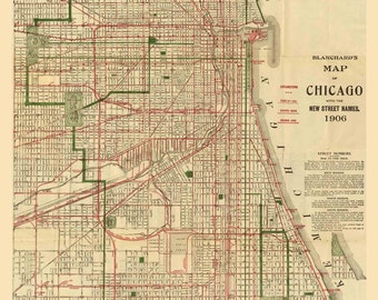 Chicago 1906  Illinois - Blanchard   with New Street Names - Old Map Reprint
