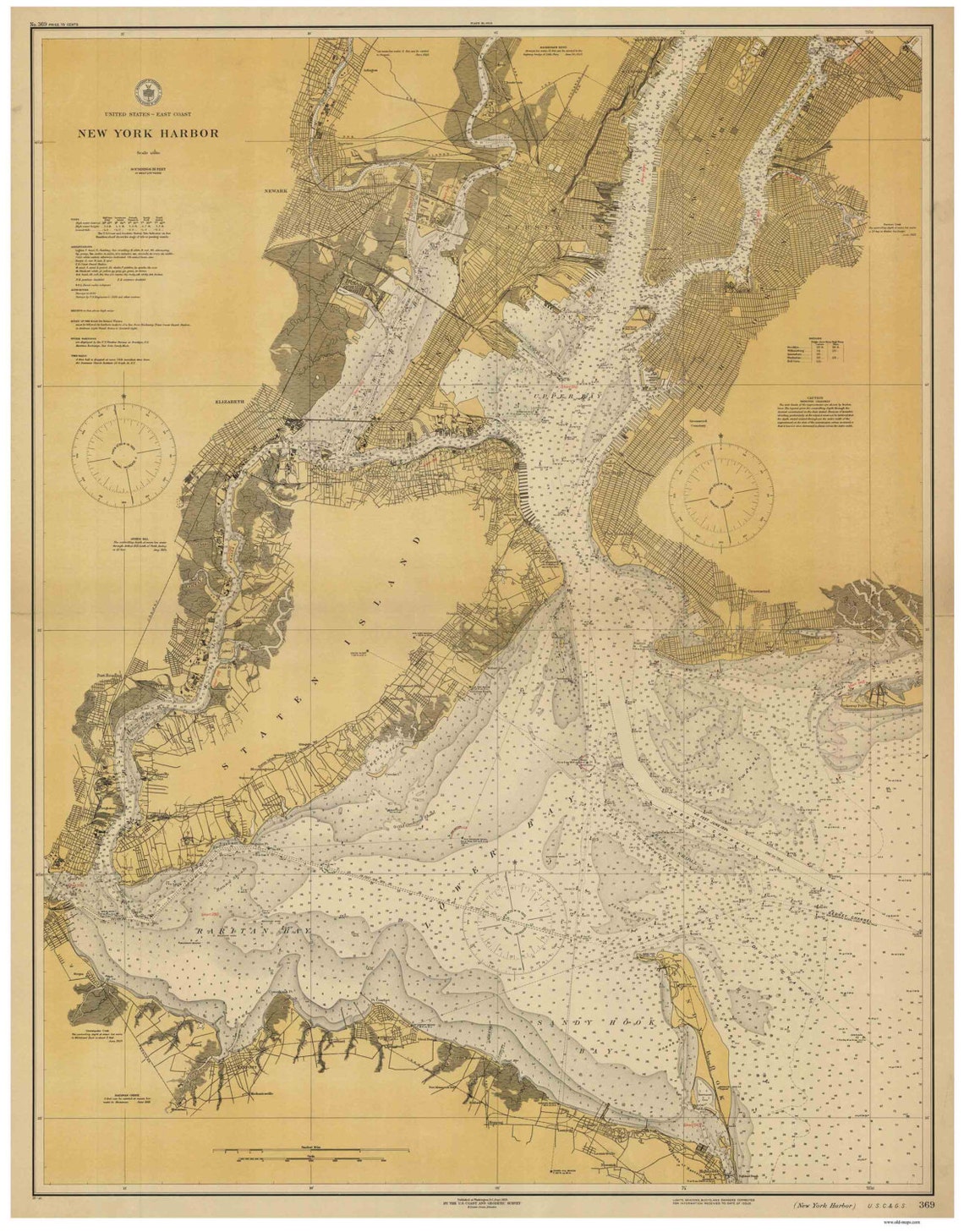 New York Harbor NY 1925 Nautical Map New York New Jersey  Etsy