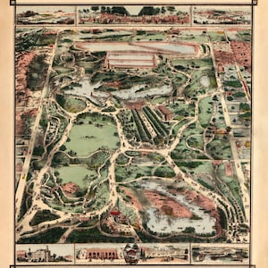 Central Park - New York City - 1860 Bird&#39;s Eye View - Reprint