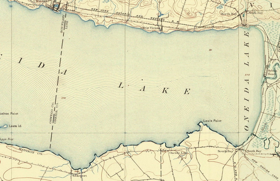 Oneida Lake Ca 1906 Old Topographical Map USGS Custom Etsy