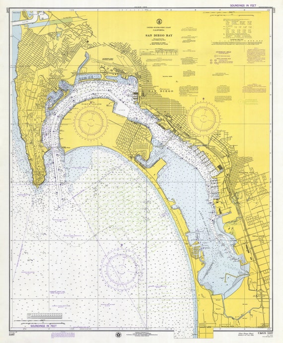 San Diego Bay 1974 Nautical Map 20000 Sc Reprint 5107  Etsy