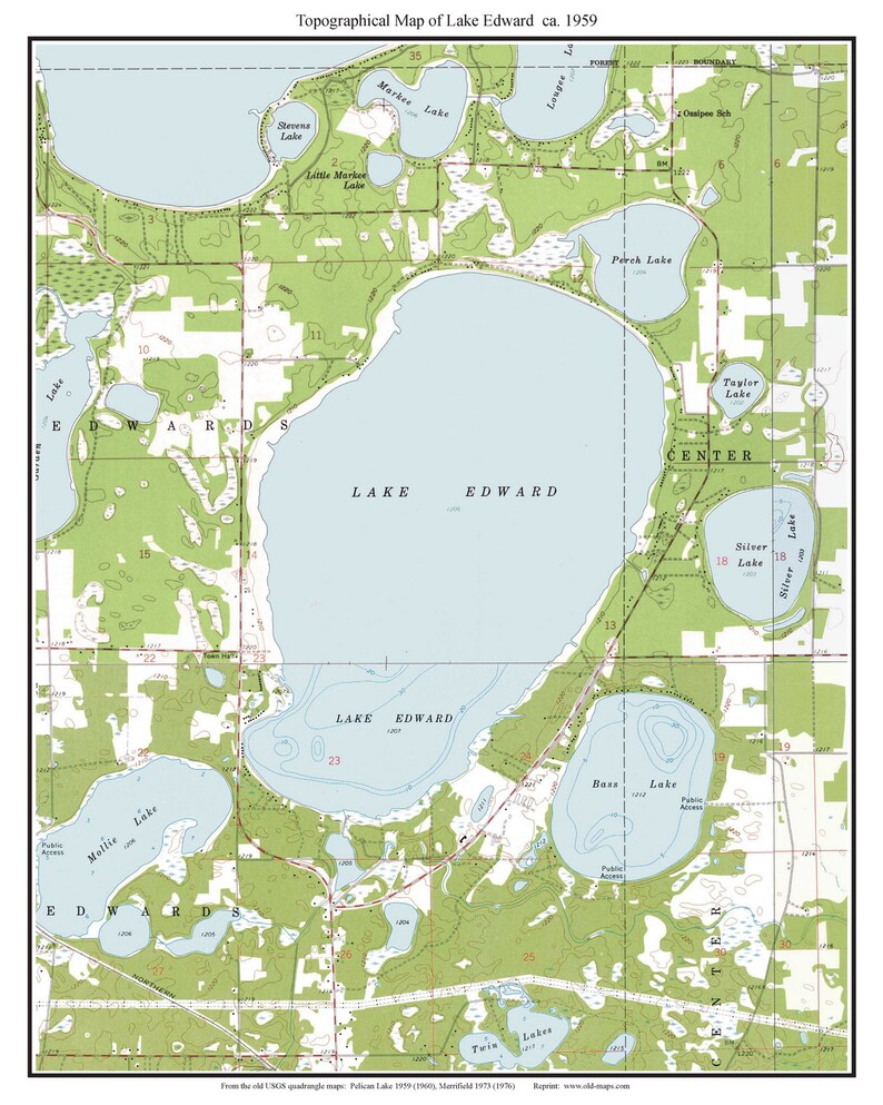 Lake Edward 1959 Old Map Topo Custom Composite USGS Reprint Etsy