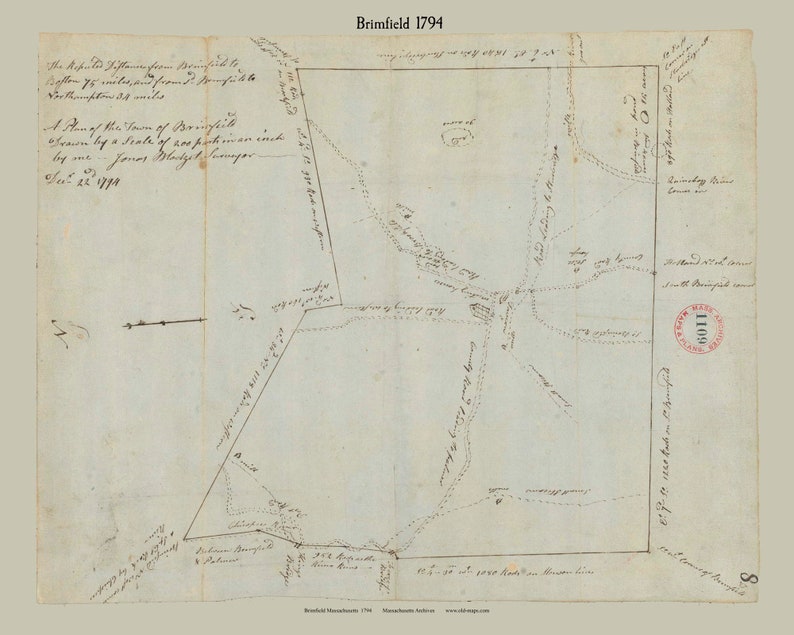 Brimfield 1794 Town Plan Old Roads Reprint Massachusetts Archives MA Etsy