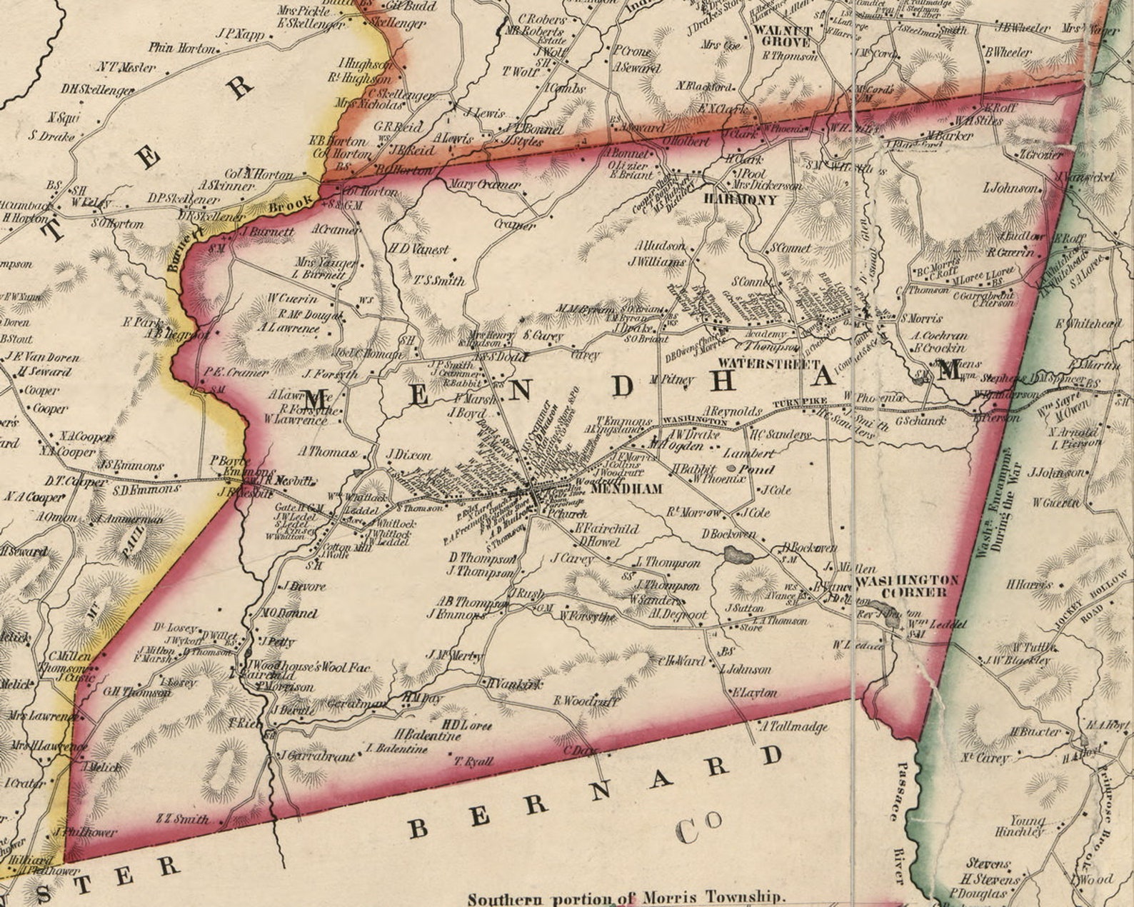Mendham 1853 Old Town Map with Homeowner Names New Jersey Etsy
