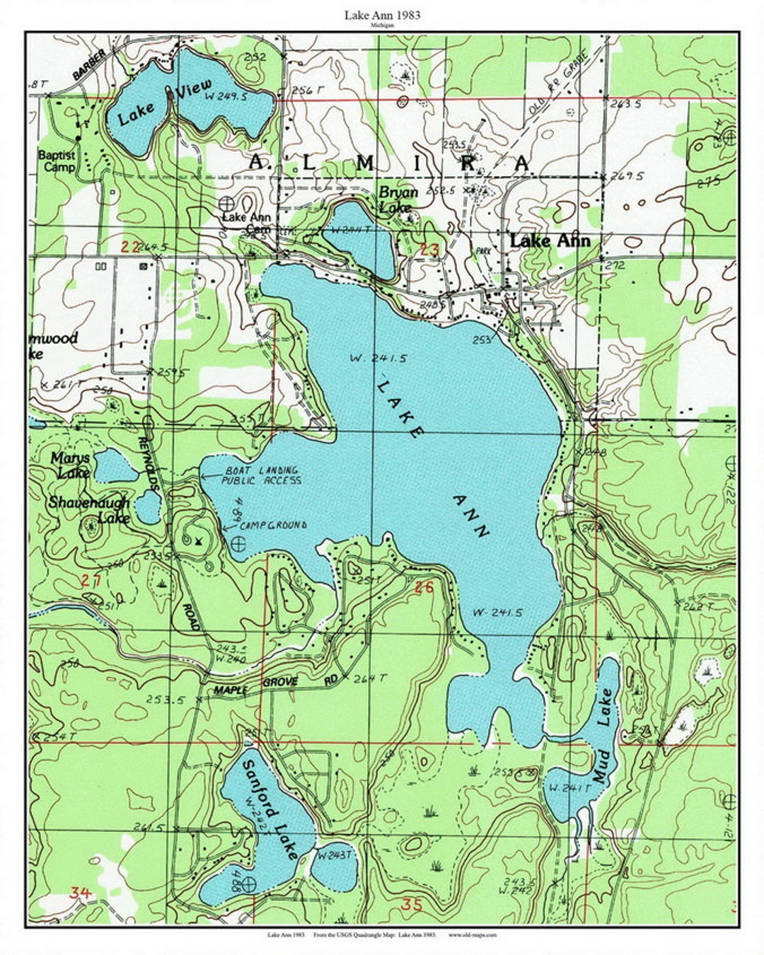 Lake Ann 1983 Map Reprint Michigan Old Topographic USGS Custom Lakes Etsy