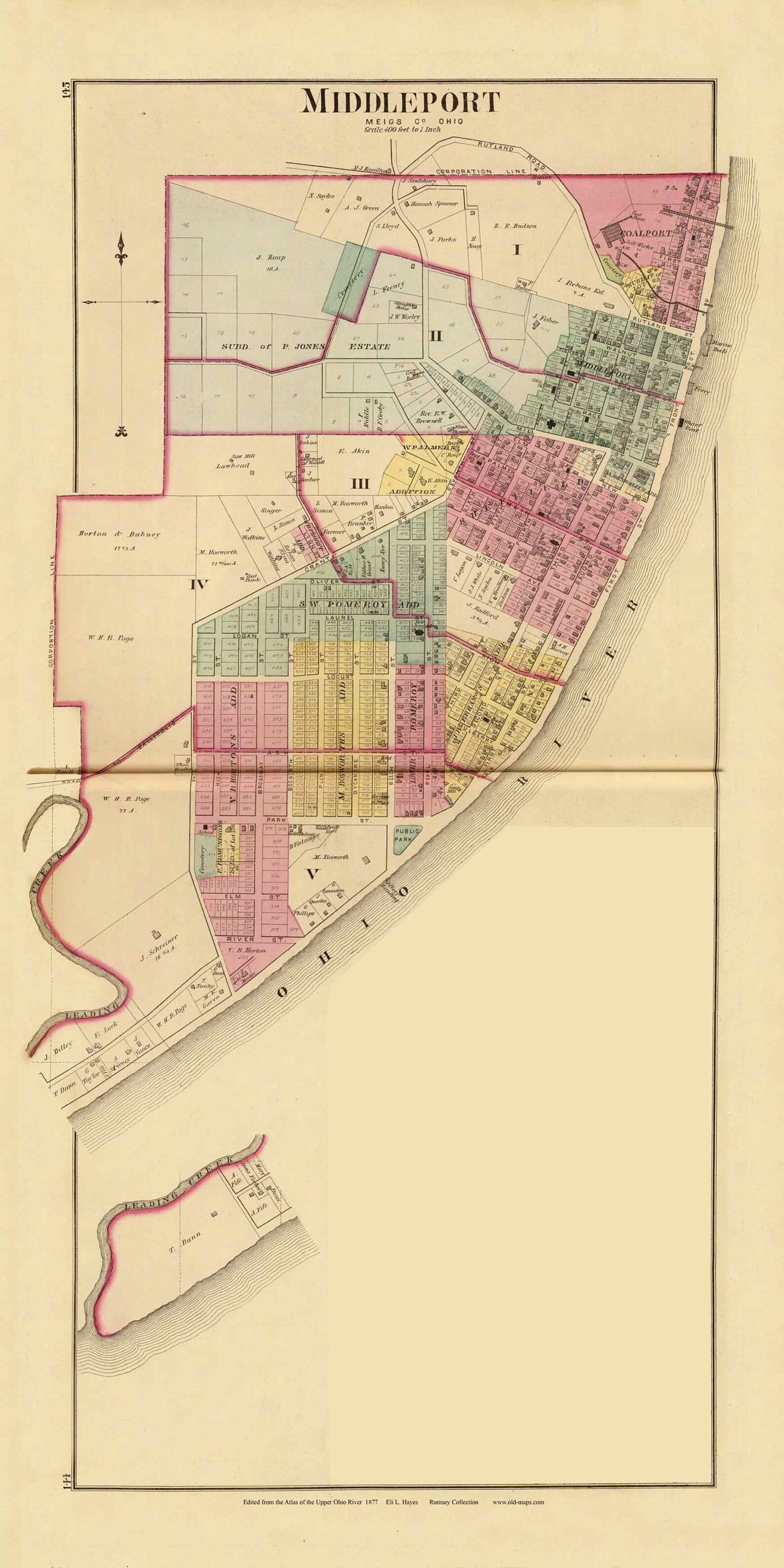 Middleport 1877 Old Town Map CUSTOM Meigs County Ohio Valley Etsy