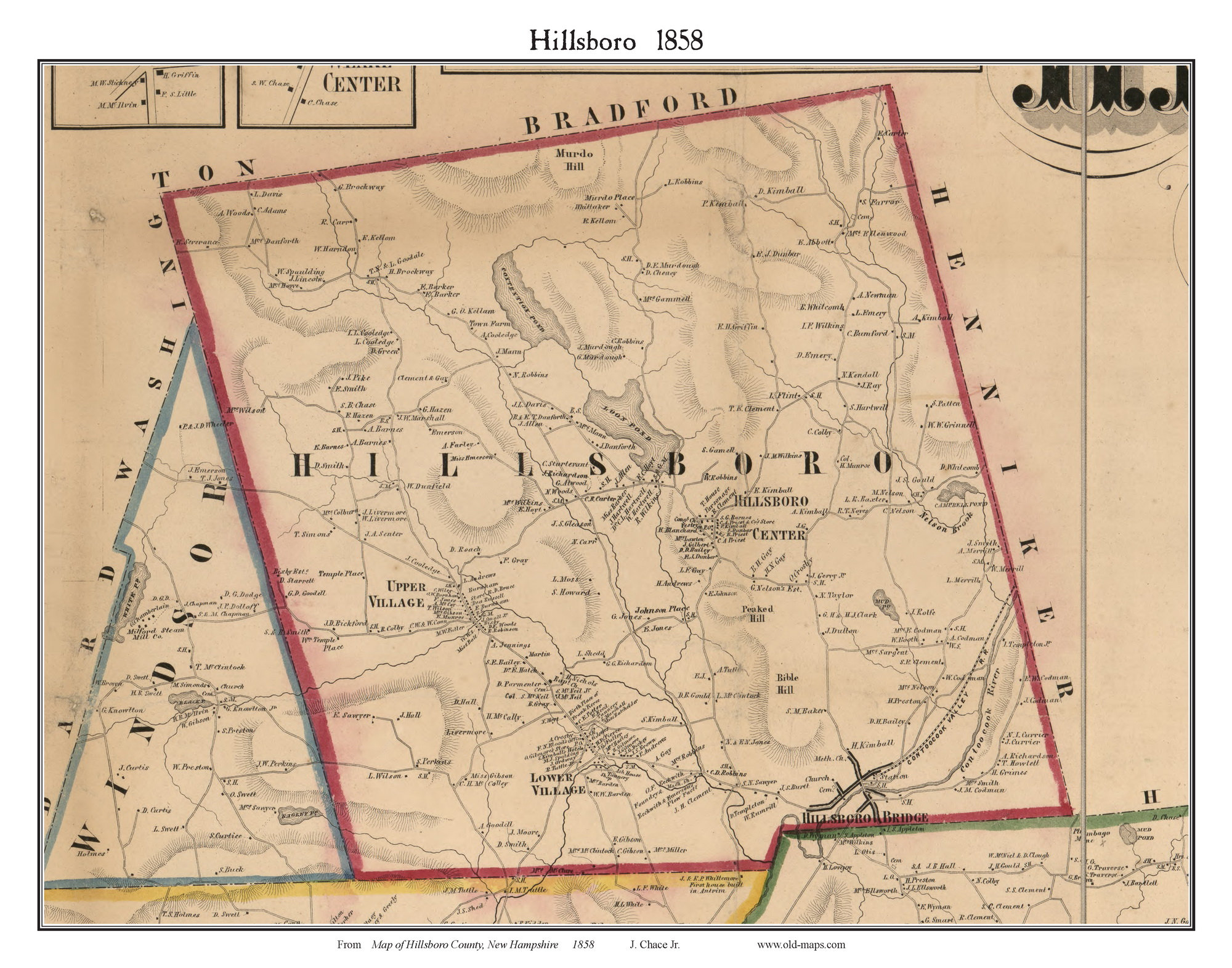 Hillsboro 1858 Old Town Map With Homeowner Names New Hampshire Etsy UK