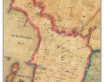 Burlington 1857 Old Town Map with Homeowner Names Vermont - Reprint Chittenden Co VT TM