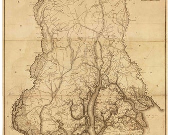 Beaufort District South Carolina 1825 - County Wall Map - Homeowner names - Mills Atlas Reprint - LC