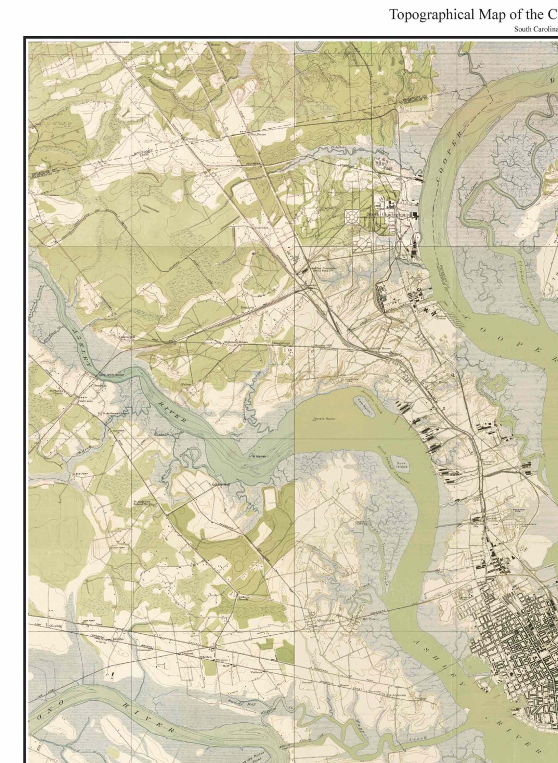 Charleston Area SC 1919 Old Topo Map USGS Custom Composite - Etsy