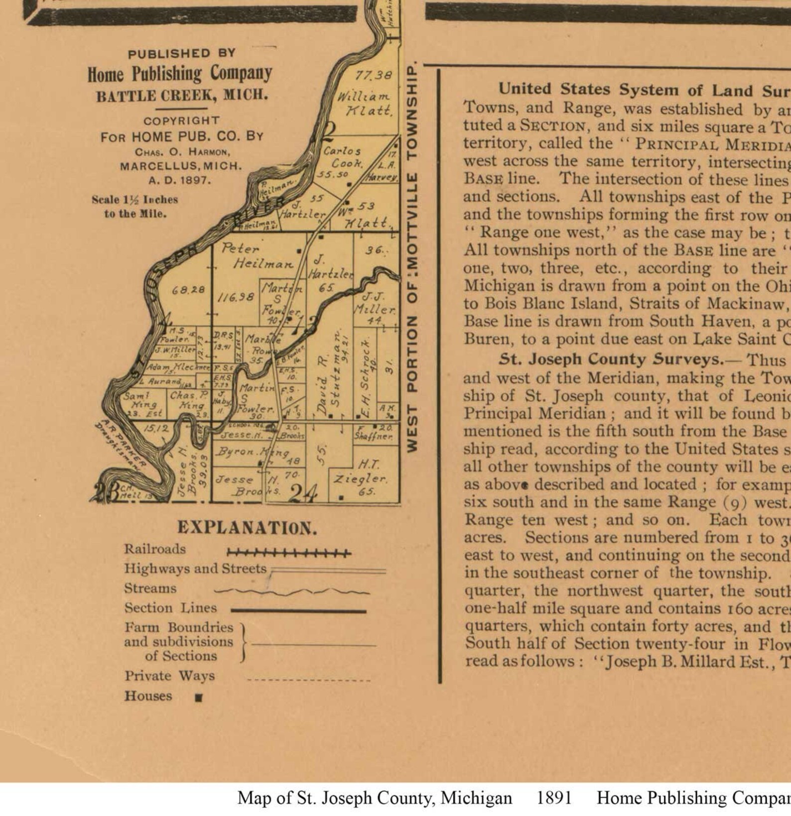 St. Joseph County Michigan 1891 Old Wall Map Reprint With Etsy