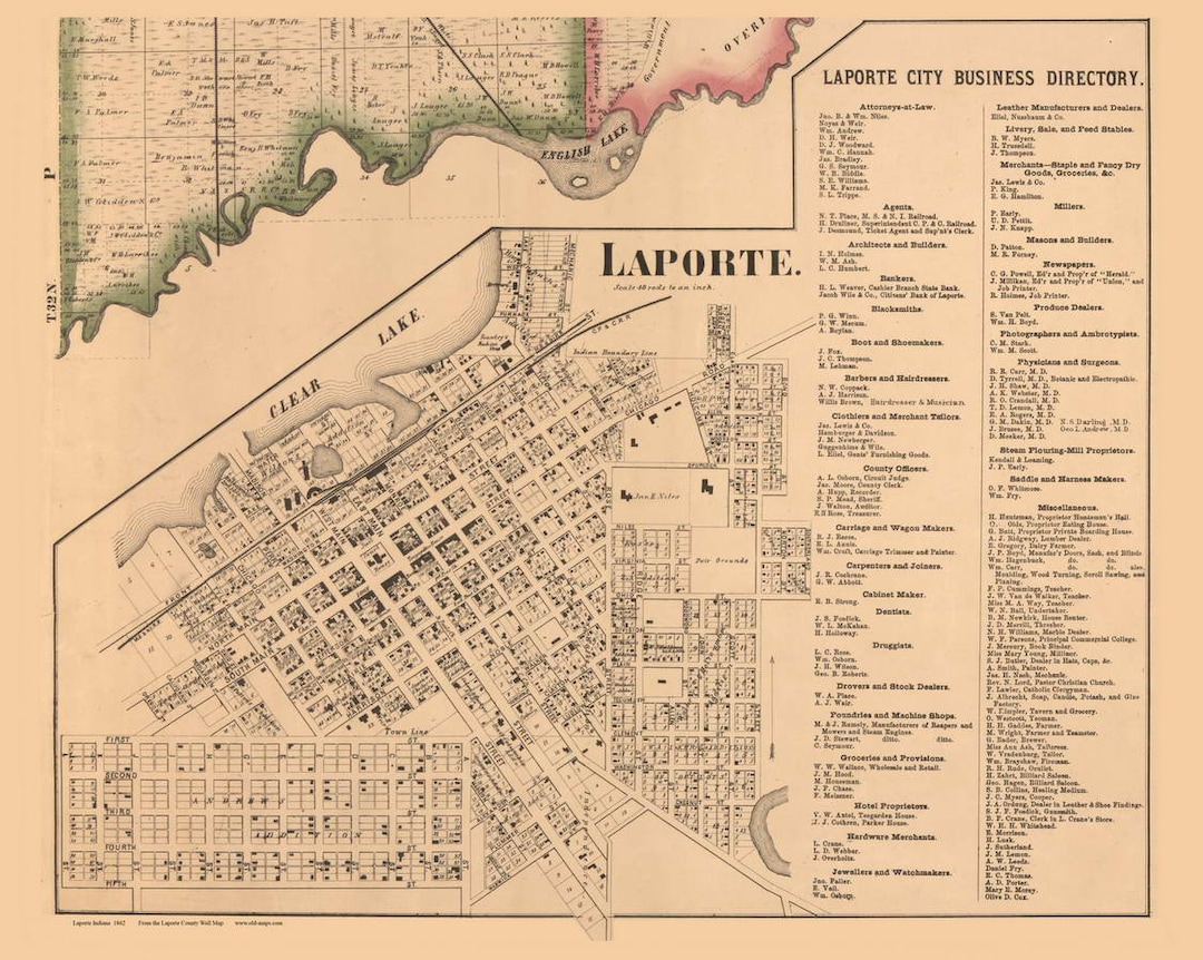 Laporte City 1862 Old Town Map With Homeowner Names Indiana Reprint Il Ot7v 