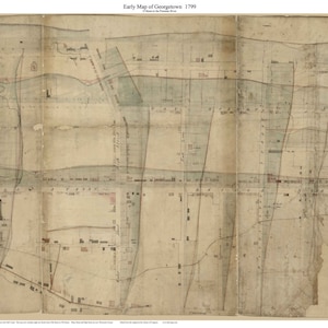 May include: An old, faded map of Georgetown, D.C. from 1790. The map shows the layout of the city with streets and lots.
