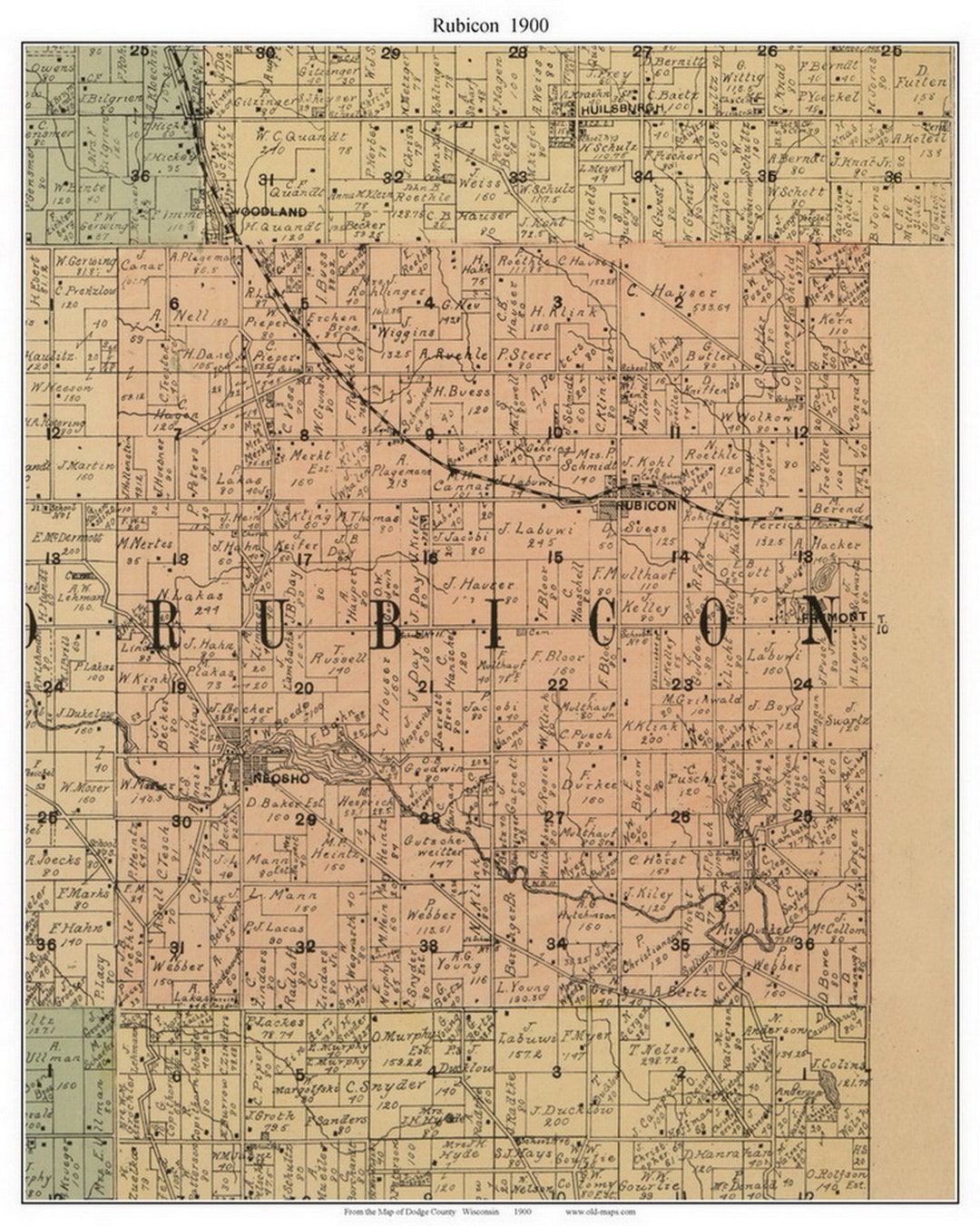 Rubicon 1900 Old Town Map With Homeowner Names Neosho Fremont Wisconsin