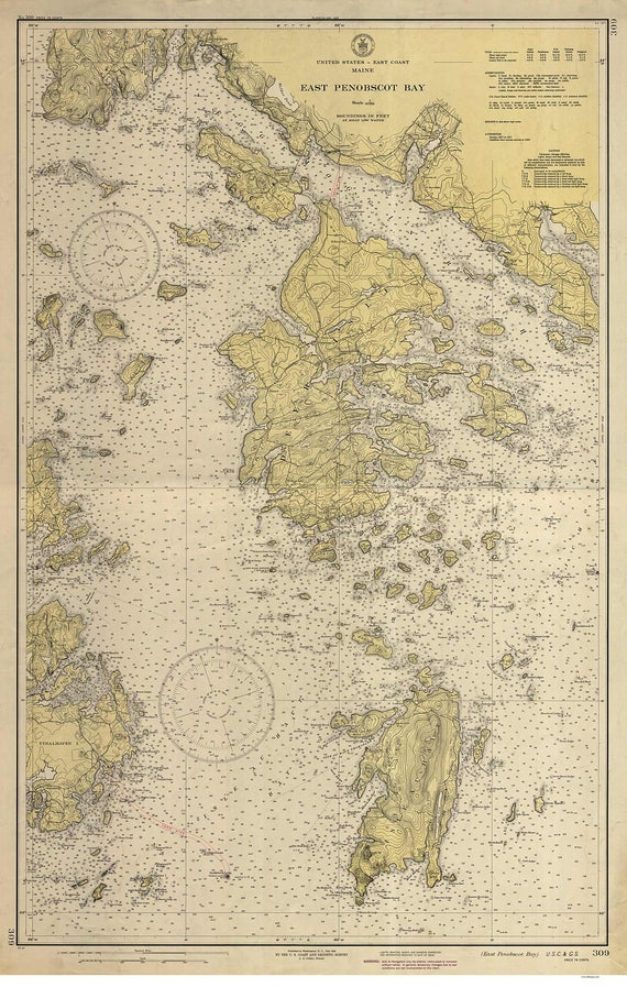 Cape Rosier Maine Map Entrance To East Penobscot Bay Cape Rosier Deer Isle | Etsy India