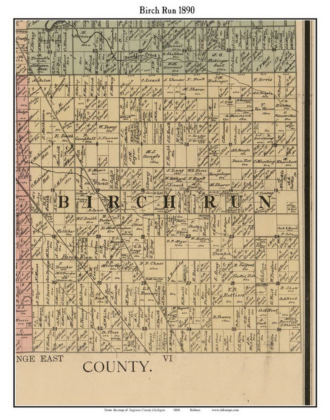 Birch Run 1890 Old Town Map with Homeowner Names Michigan Etsy