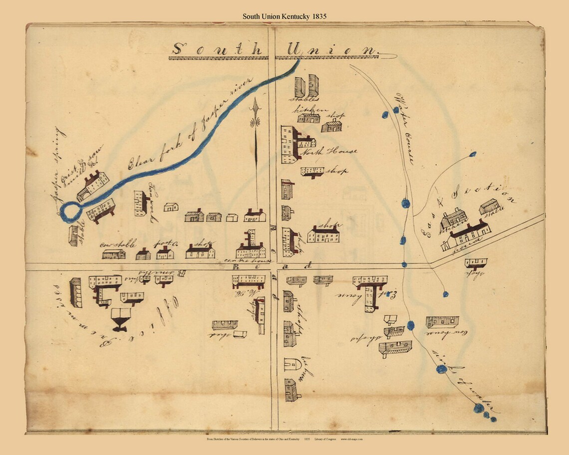 South Union Kentucky 1835 Old Map Reprint Shaker Villages Etsy