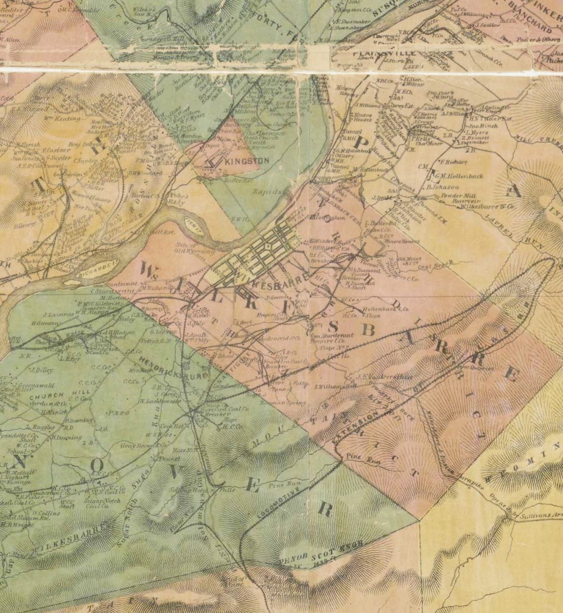 Luzerne County Pennsylvania 1864 Wall Map With Homeowner Etsy