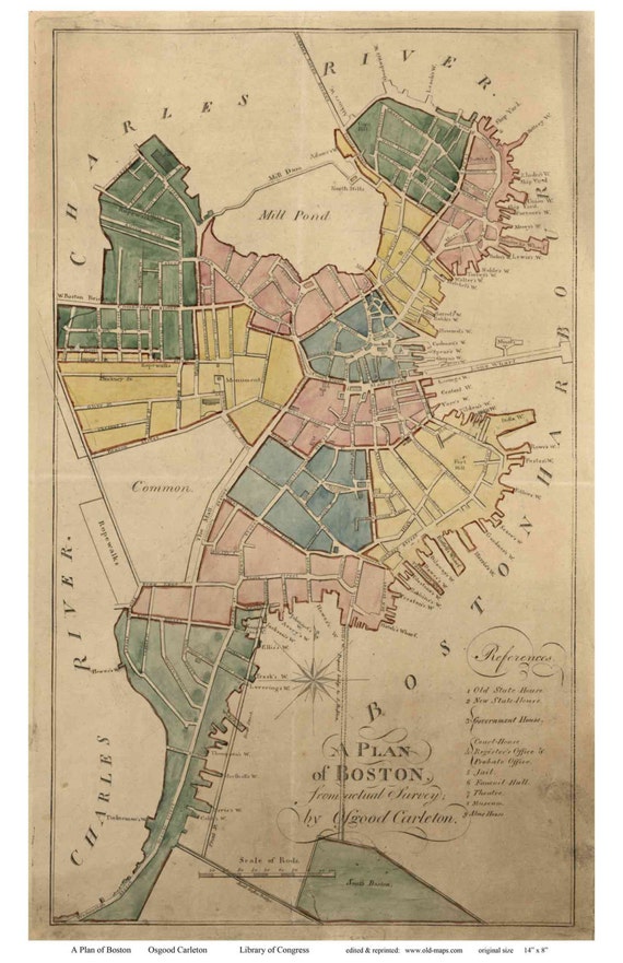 Boston 1805 Map by Carleton Reprint