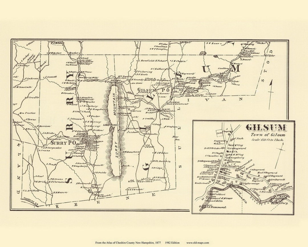 Gilsum 1877 Old Town Map With Homeowner Names New Hampshire Genealogy