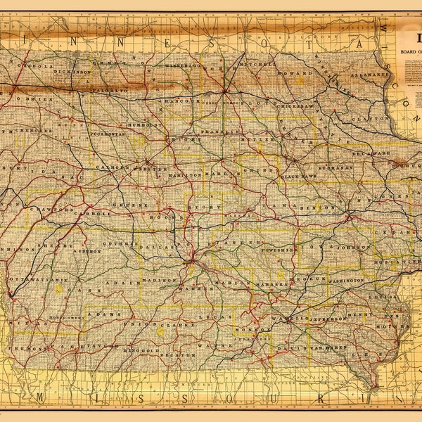 Iowa 1915 Railroad Map - State Map Reprint