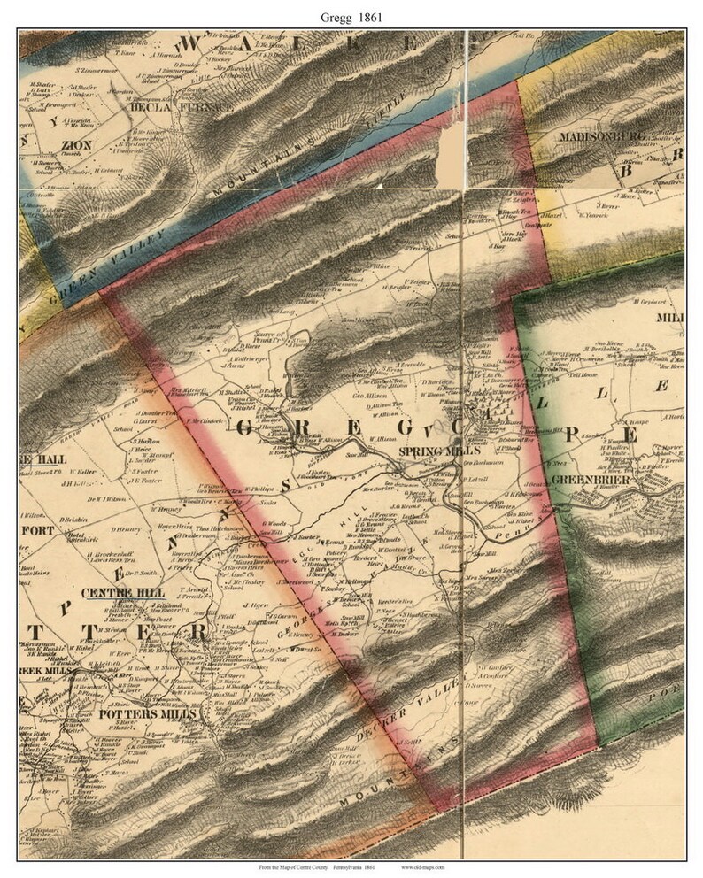 Gregg 1861 Old Town Map With Homeowner Names Pennsylvania Etsy Ireland