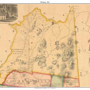 Pittsburg 1861 Old Town Map with Homeowner Names New Hampshire Connecticut Lake - Reprint Coos Co. NH TM