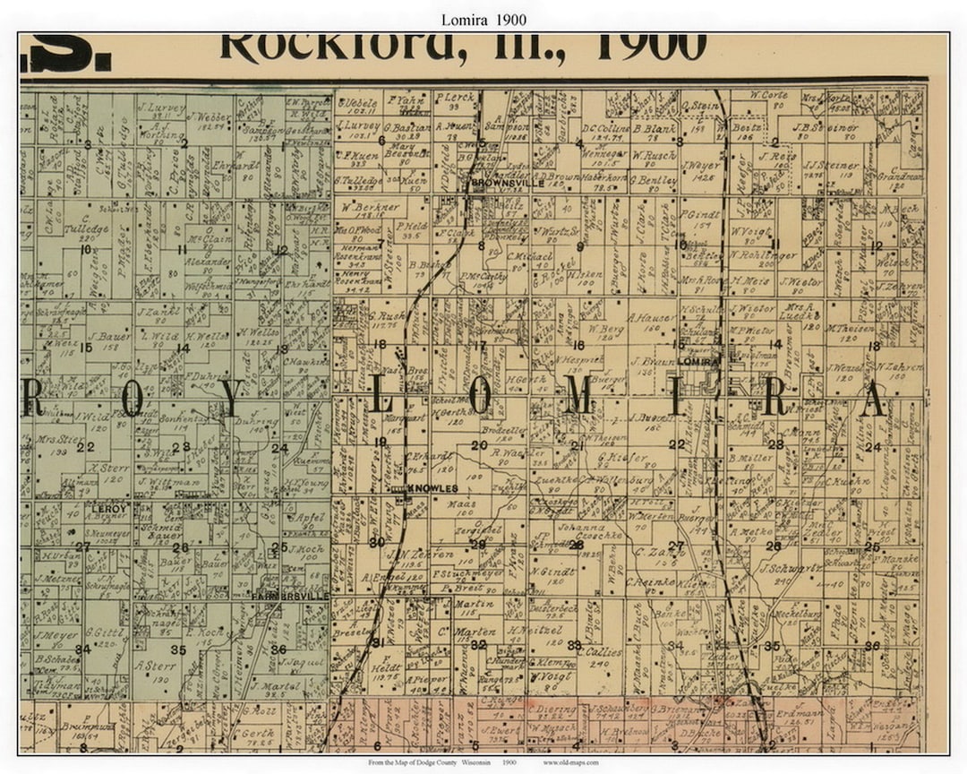 Lomira 1900 Old Town Map With Homeowner Names Brownsville Knowles